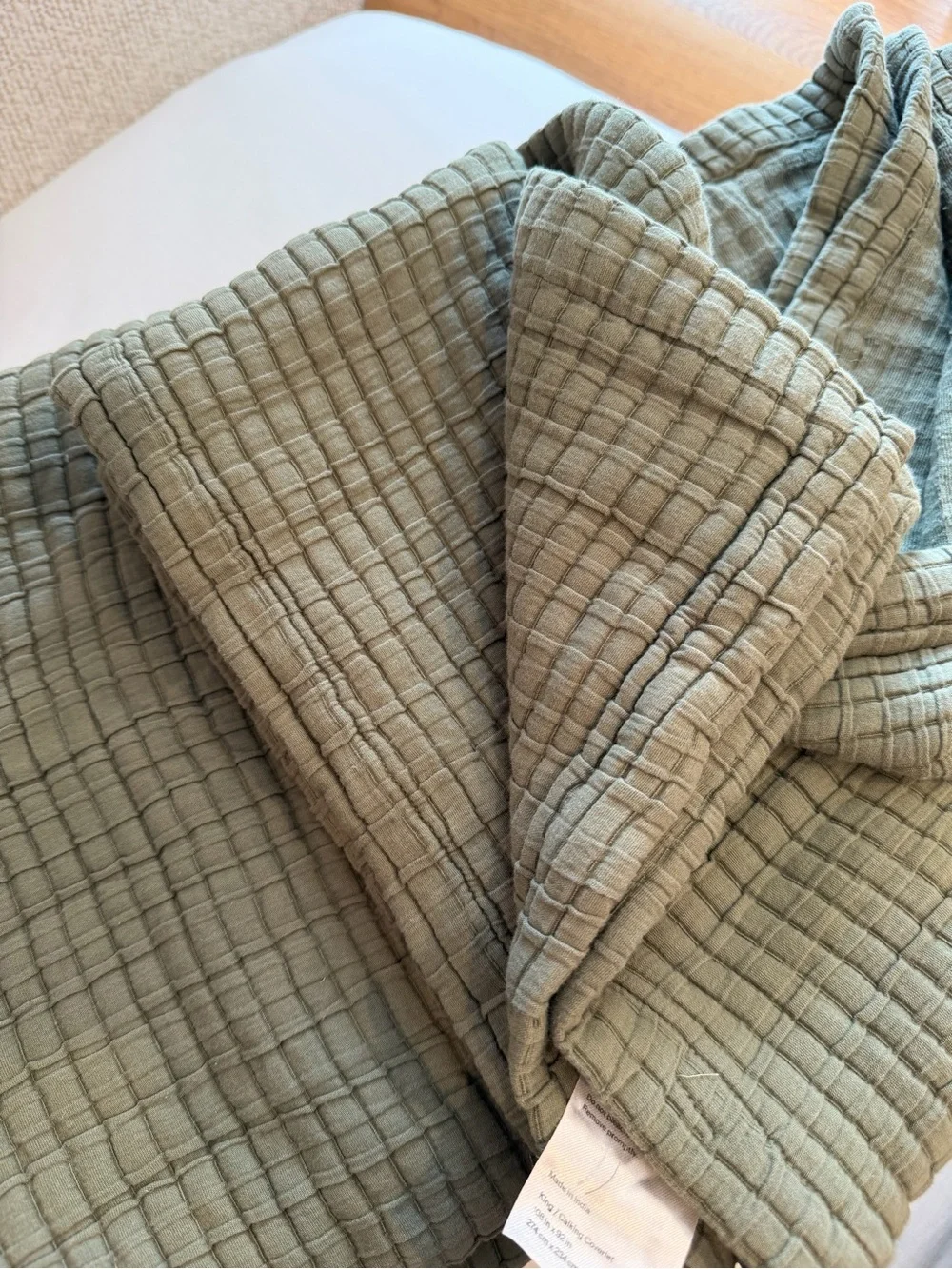 Quince Organic Ribbed Cotton Coverlet In Olive, King/Cal King